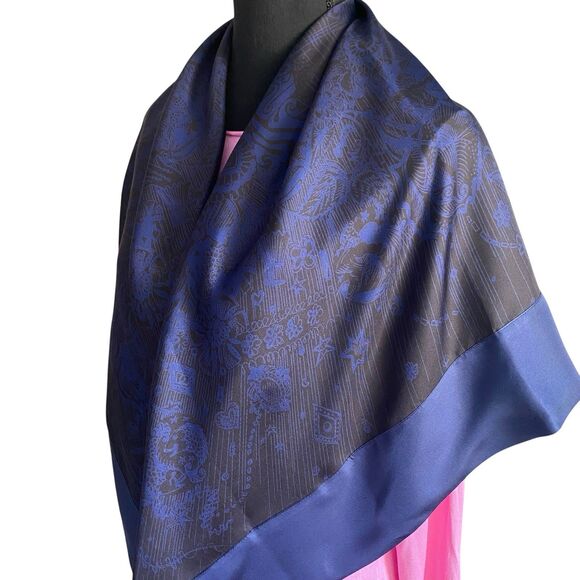 Vintage Givenchy Silk Scarf Square 41” Large Navy Black Zodiac - Picture 1 of 16